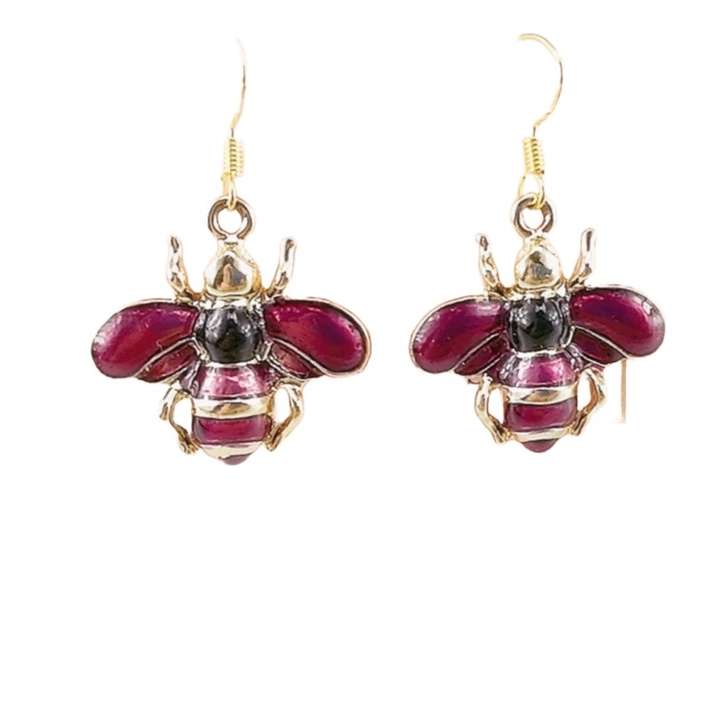 Bee. Earrings. Enamel gold tone. So cute. Handmade